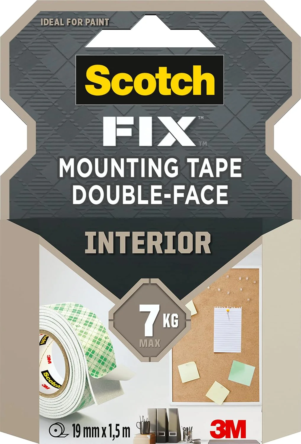 Scotch Mount Interior Tape 19mm x 1.5m, 1 roll/pack | Holds up 1 kg per 22cm | White color | Good Strength | Multi-Surface | Easy to use | No Tools | Double Sided Adhesive Tape