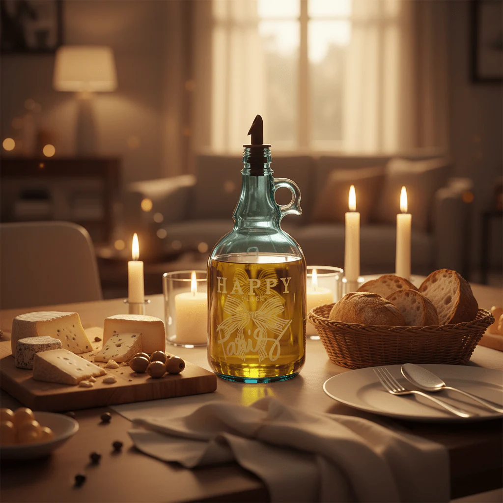 Selka Tinted Blue Glass Oil Bottle β 1 Litre | Elegant Etched Design with Pourer Spout - Image 3