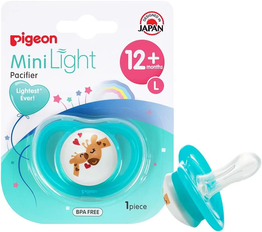 Pigeon Minilight Pacifier, Ultra Light Weight, Soft Silicone Nipple, More Air Flow, BPA Free, L Size for Unisex, 12+ Months, Clear
