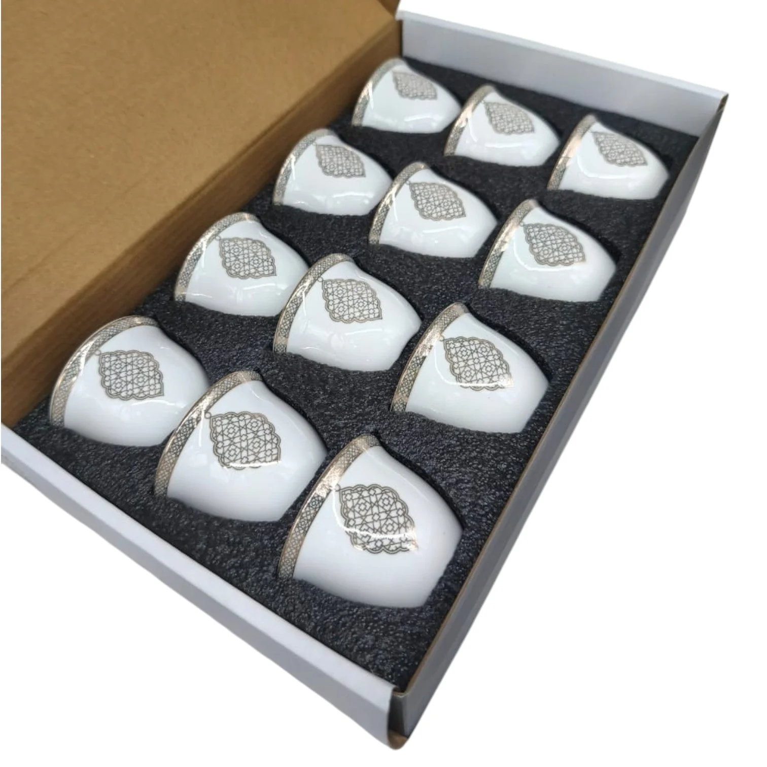 Shallow Ceramic Cawa Cup for Tea Coffee Perfect for Home Office Coffee Shops Set of 12Pcs(80ML)-White&Gold - Image 2