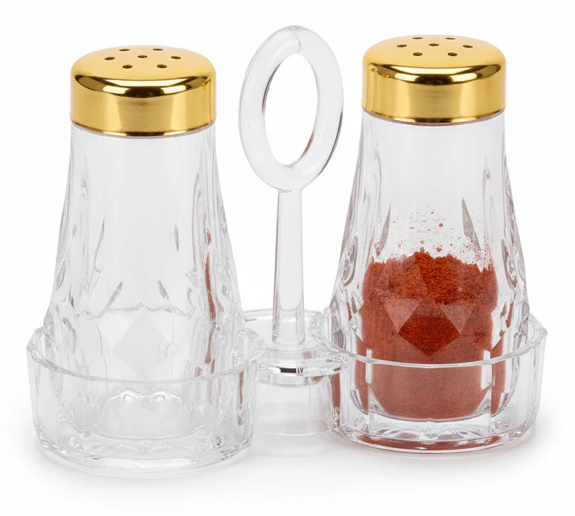 Shengya Luxury Acrylic Cruet Set with Gold Finish – Elegant Oil & Vinegar Dispensers for Dining Table