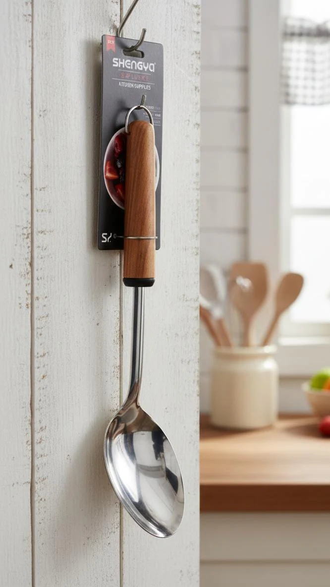 Shengya Stainless Steel Serving Spoon with Wooden Handle β Elegant & Practical Tableware Essential (33 cm) - Image 2