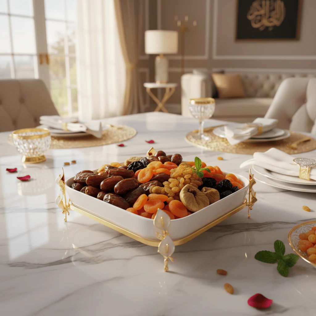 Silu White Ceramic Square Serving Tray with Ornate Golden Metal Base 10 Inch - Image 2