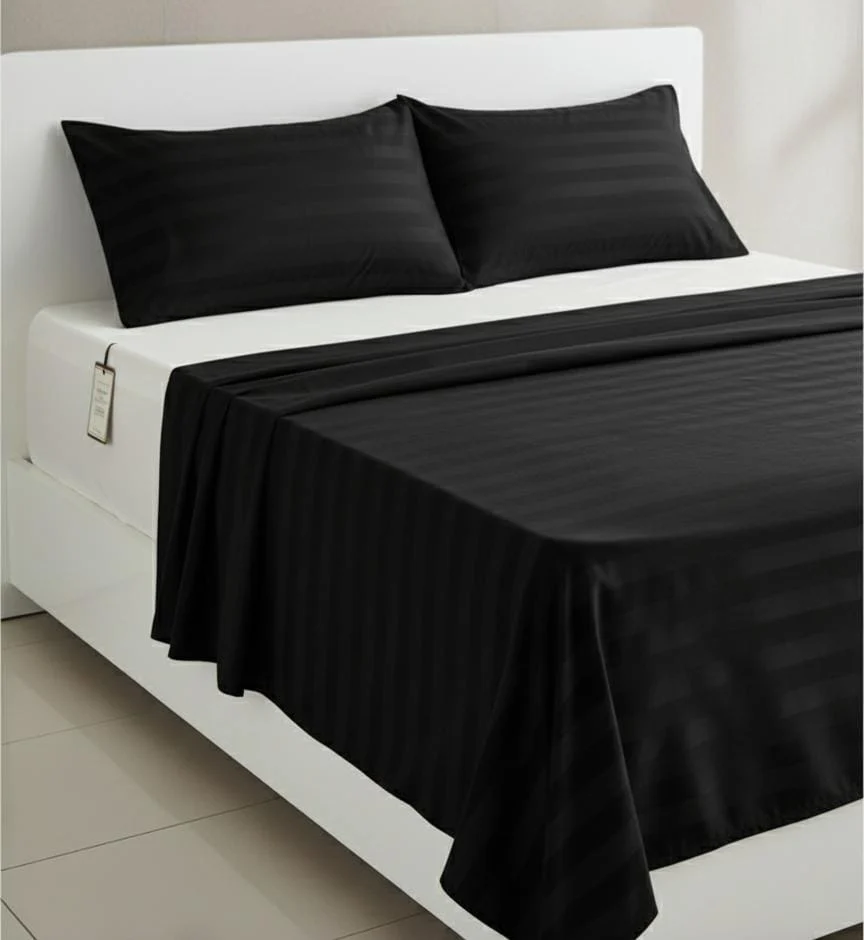 Silvana Black Cotton Flat Bedsheet 250x275cm with 2 Luxurious Pillowcases