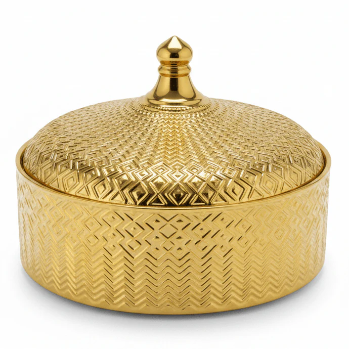 Luxury Ceramic Candy Bowl with Lid | Embossed Geometric Design | 23×7.5 cm | Gold & White,Silver & White | - Image 5