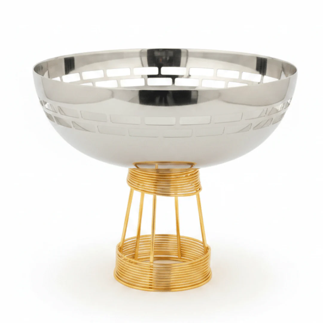 Silver & Gold Stainless Steel Footed Candy Bowl — 25×23 cm