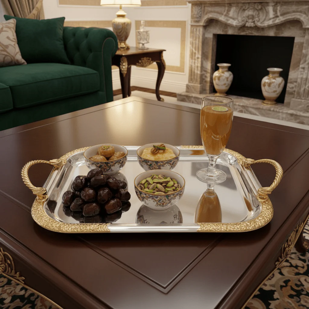 Luxury Silver & Gold Rectangle Serving Tray with Golden Rope Handles — 32×15cm - Image 3