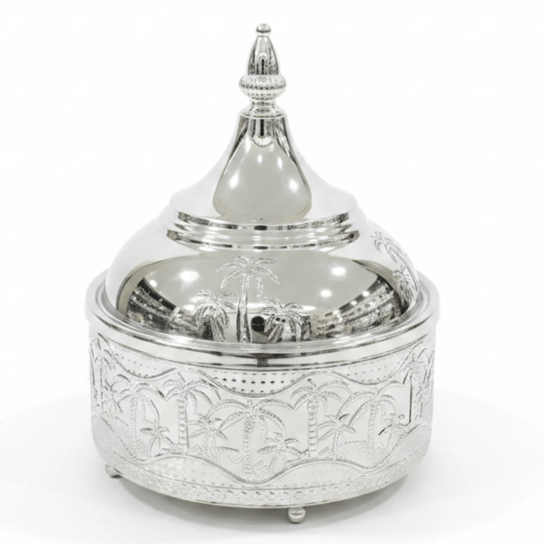 Silver Stainless Steel Tajine with Palm Tree Design — 19cm