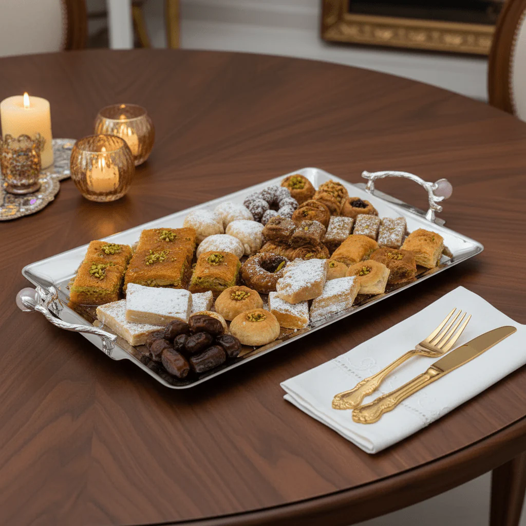 Silver Stainless Steel Rectangle Cake Tray with Ornate Handles — 40×25 cm | - Image 2
