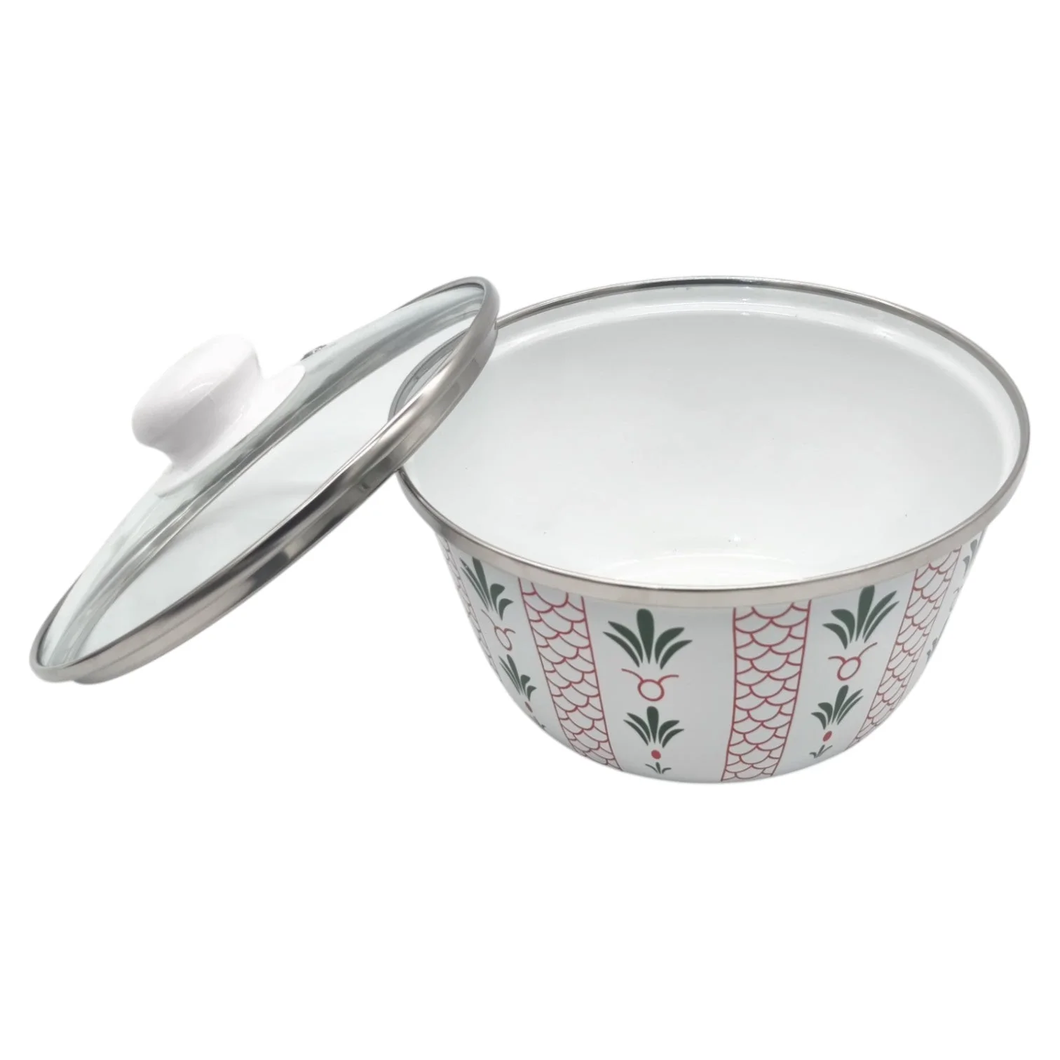 Simba Enamel Bowl With Glass Lid Mixing Bowl and Storage Pot for Kitchen Supply-18CM - Image 4