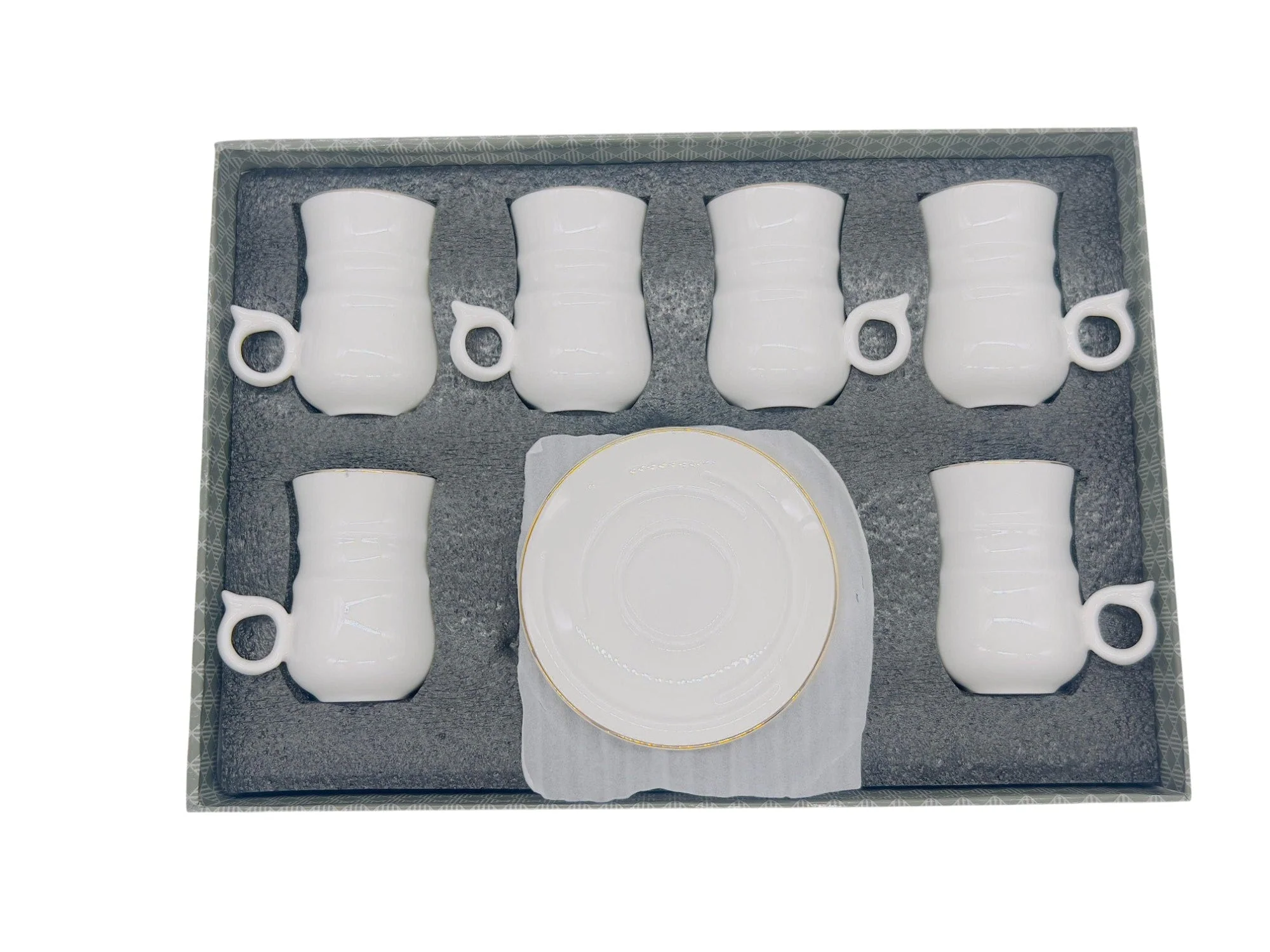 SOLECASA Porcelain Cup and Saucer 6pcs Set 100ml, Low Handle Design, White