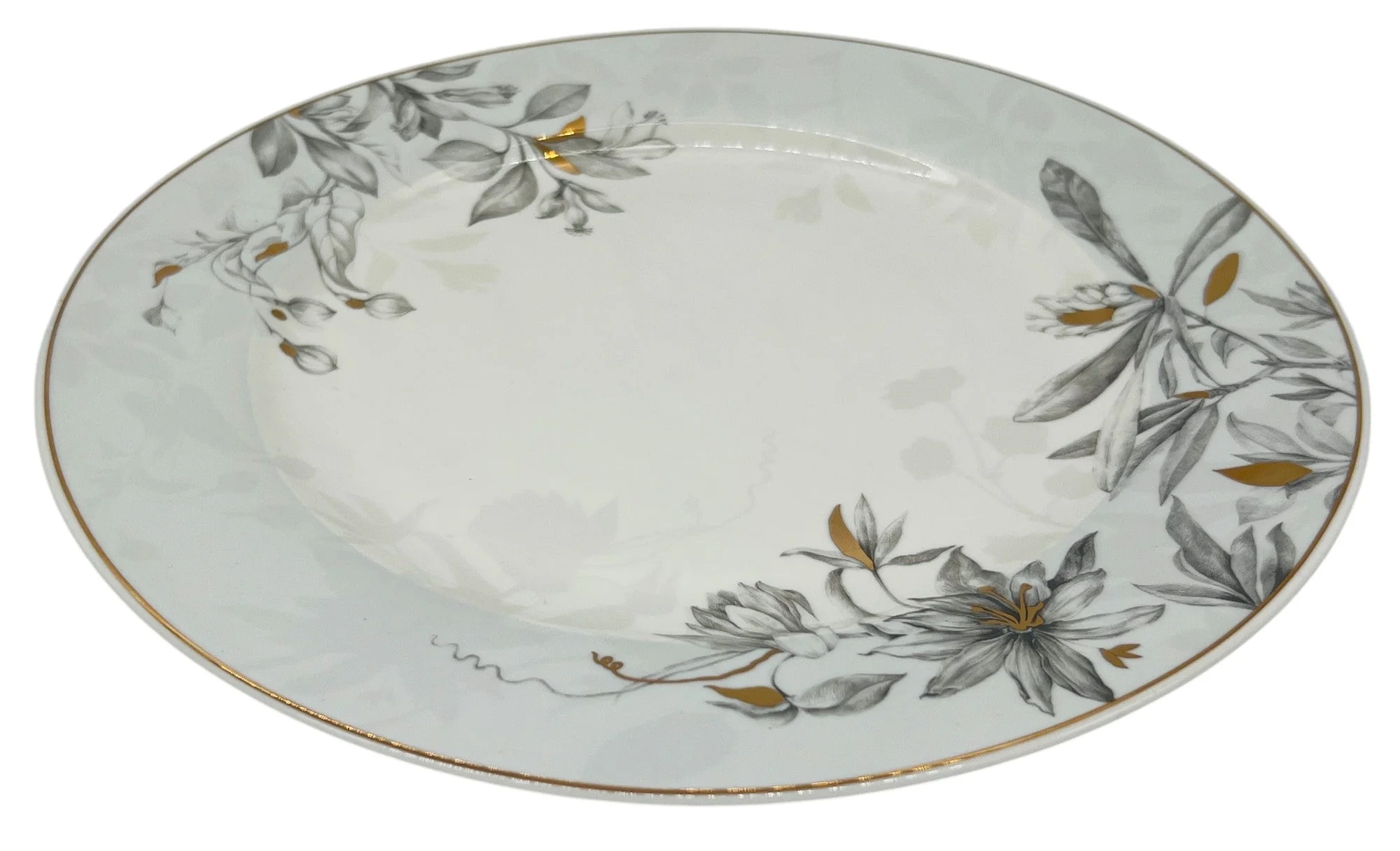 Solecasa Porcelain Dinner Plate 10.75", White-Grey Floral Designs - Image 2