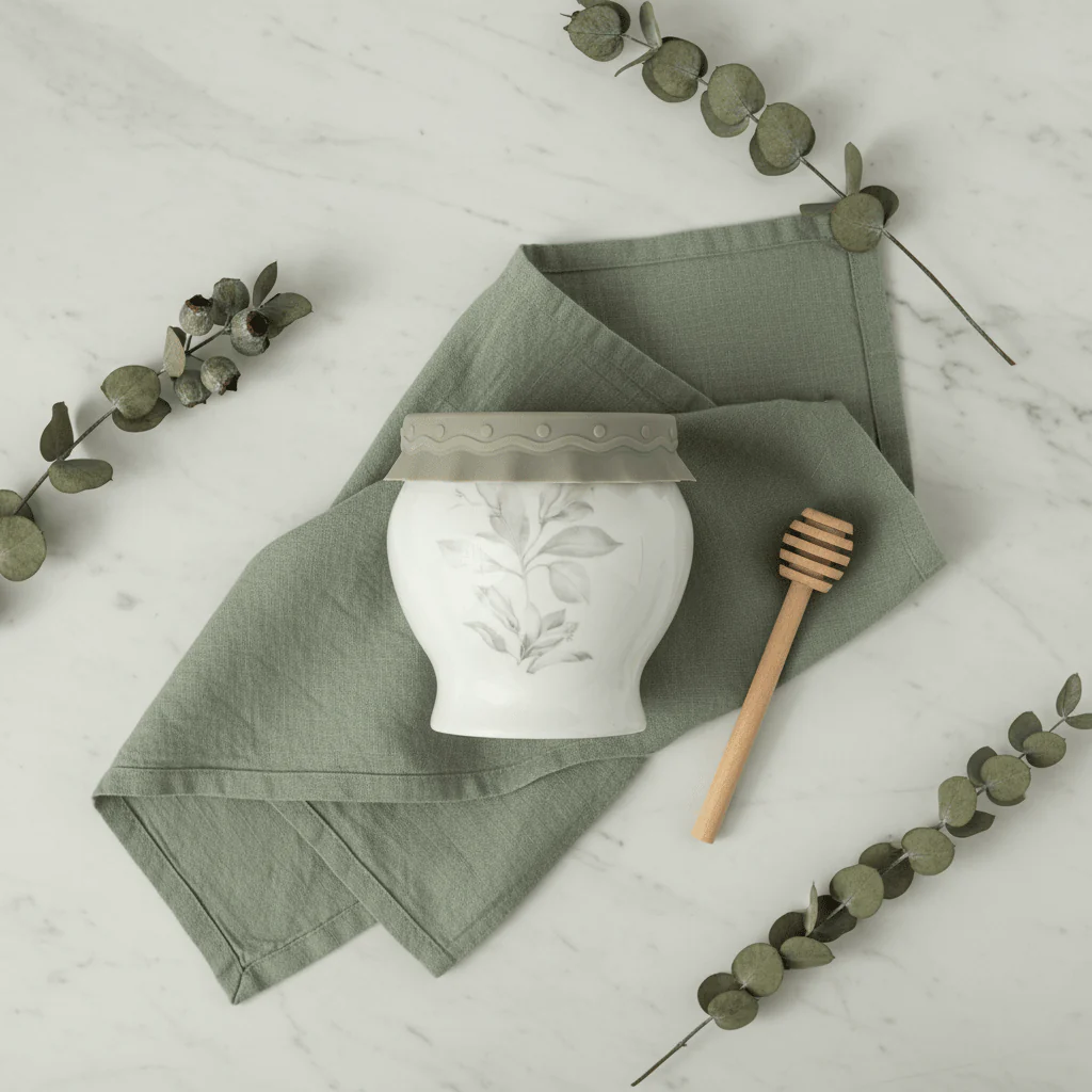 Solecasa White Ceramic Honey Jar with Floral Design & Grey Silicone Lid | 300ml - Image 3