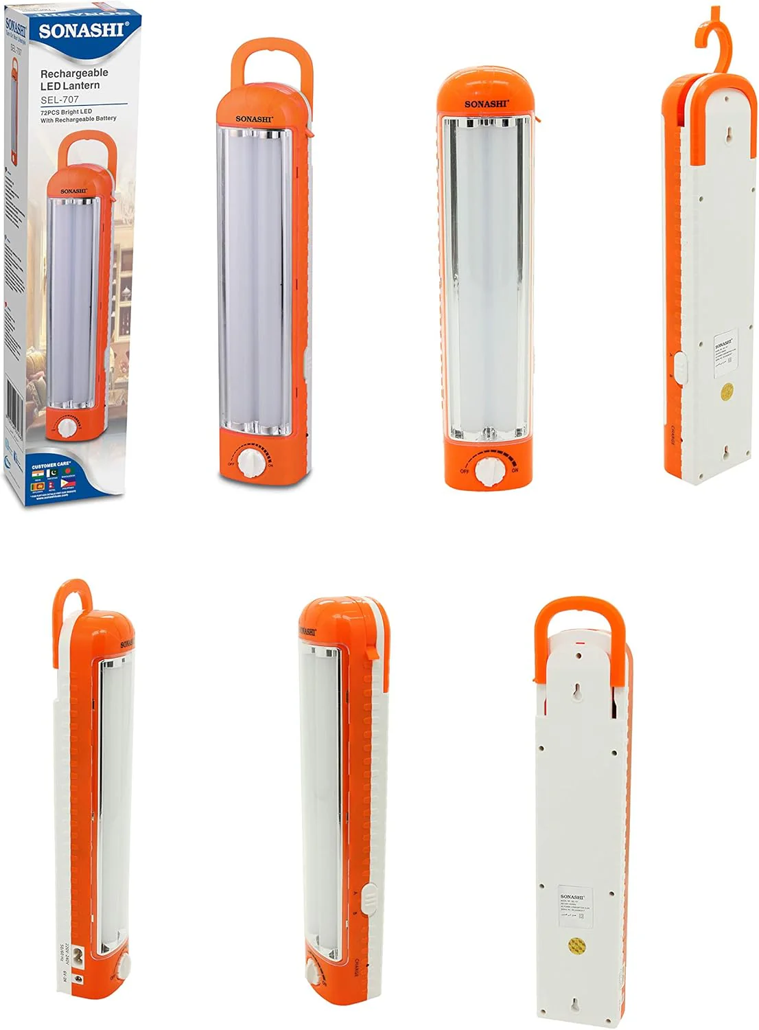 Sonashi SEL-707NS Rechargeable LED Lantern | Compact Orange Design | High Brightness Light | Perfect for Home, Camping & Outdoor Use - Image 2