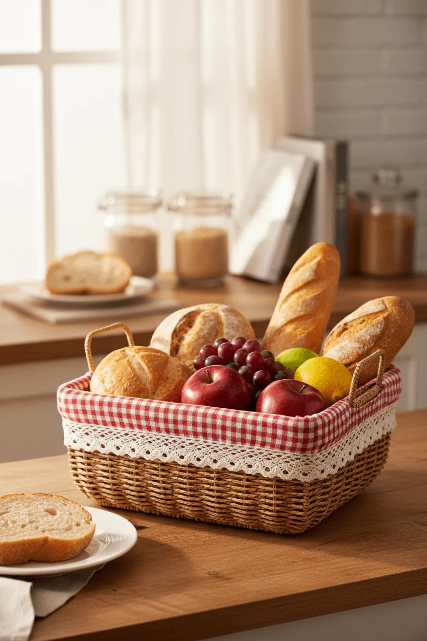 Square Woven Storage Basket with Gingham Lining & Handles - Image 4