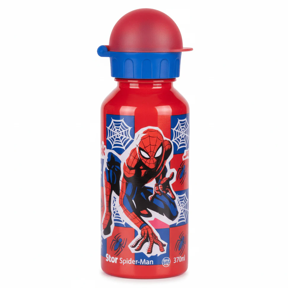 Stor Spider-Man Reusable Plastic Water Bottle Red 370ml Kids Drinking Bottle BPA Free School Bottle