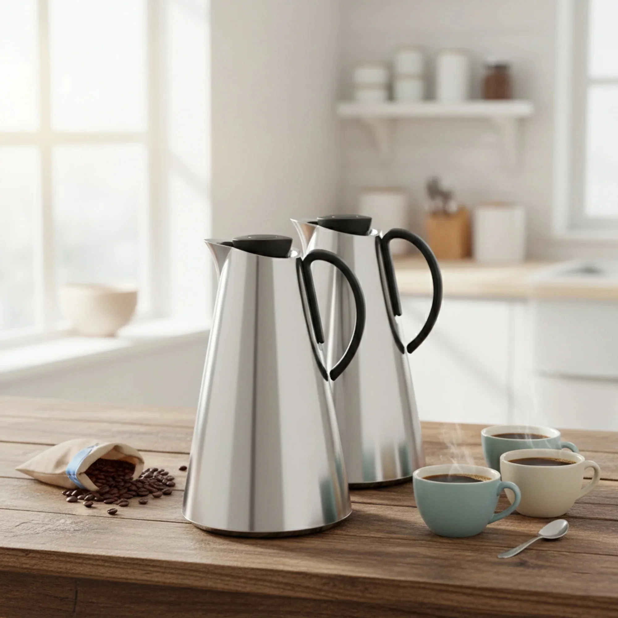 Luhpar HS-2505 Vacuum Flask 2-Piece Set (1.0 L + 1.0 L) – White with Black HandleHS-2502 Vacuum Flask 2-Piece Set (1.0 L + 1.0 L) – Matt Silver with Black Handle - Image 2