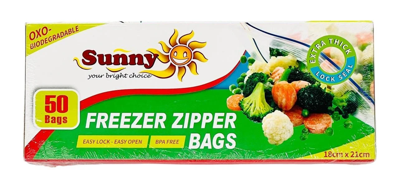 Sunny Zipper Bags 18cm*21cm, 50 Bags, Extra Thick, Easy Lock&Open, Oxo-Biodegradable