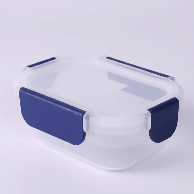 Super Lock Plastic Rectangular Food Container With Lid 300ml-Blue&Transparent