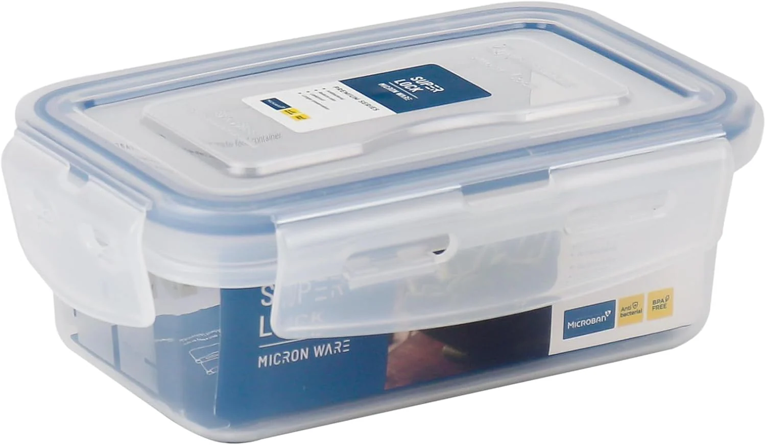 Super Lock Plastic Rectangular Food Container With Lid 400ml-Blue&Transparent