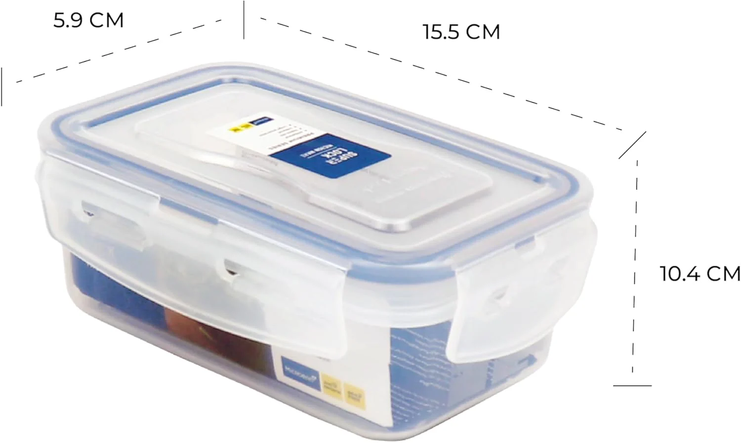 Super Lock Plastic Rectangular Food Container With Lid 400ml-Blue&Transparent - Image 5