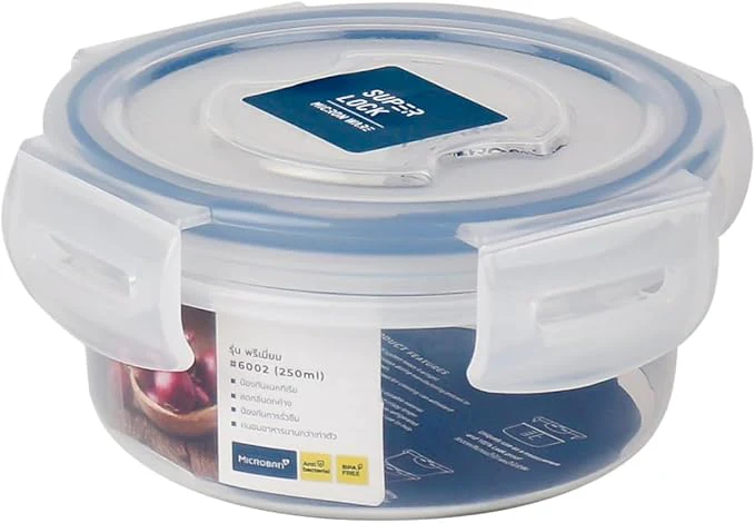 Super Lock Plastic Round Food Container With Lid 250ml-Blue&Transparent