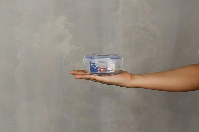 Super Lock Plastic Round Food Container With Lid 250ml-Blue&Transparent - Image 3