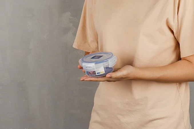 Super Lock Plastic Round Food Container With Lid 250ml-Blue&Transparent - Image 5