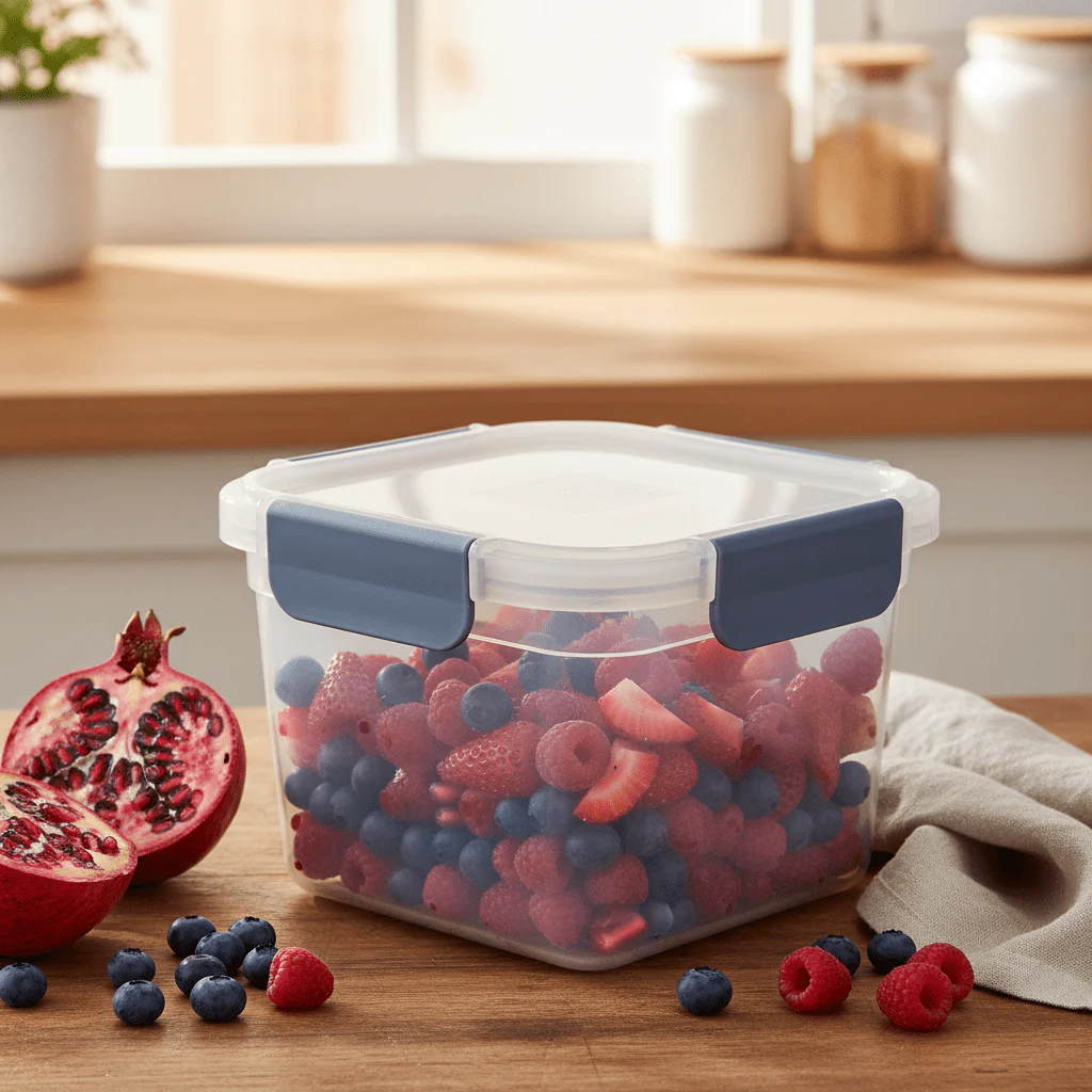 Super Lock Plastic Square Food Container With Lid1500ml-Blue&Transparent - Image 2