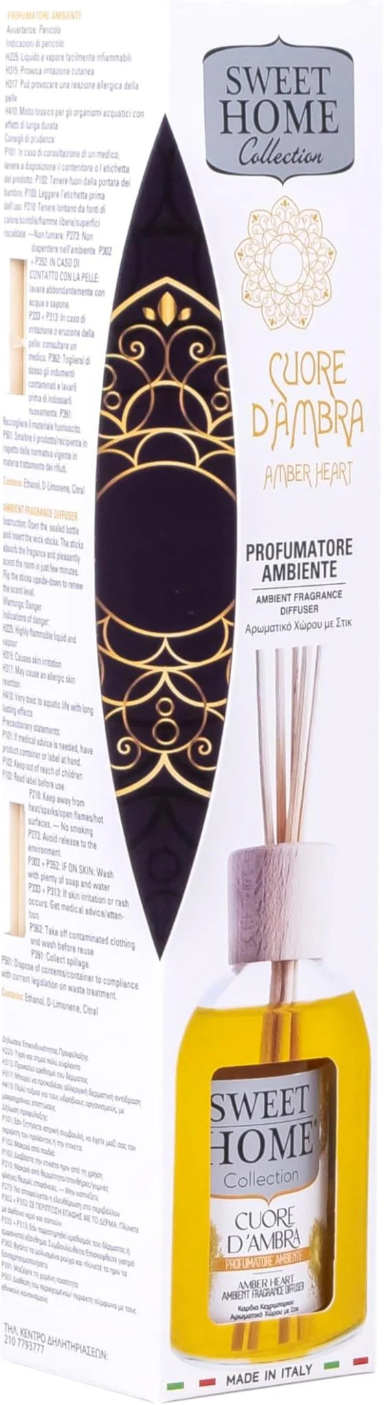 Sweet Home Collection Ambient Fragrance 100ml Amber Heart Reed Diffuser, Made In Italy.