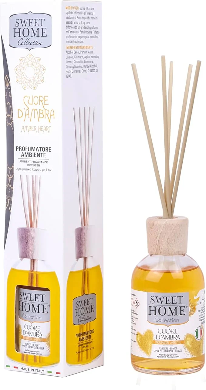 Sweet Home Collection Ambient Fragrance 100ml Amber Heart Reed Diffuser, Made In Italy. - Image 5