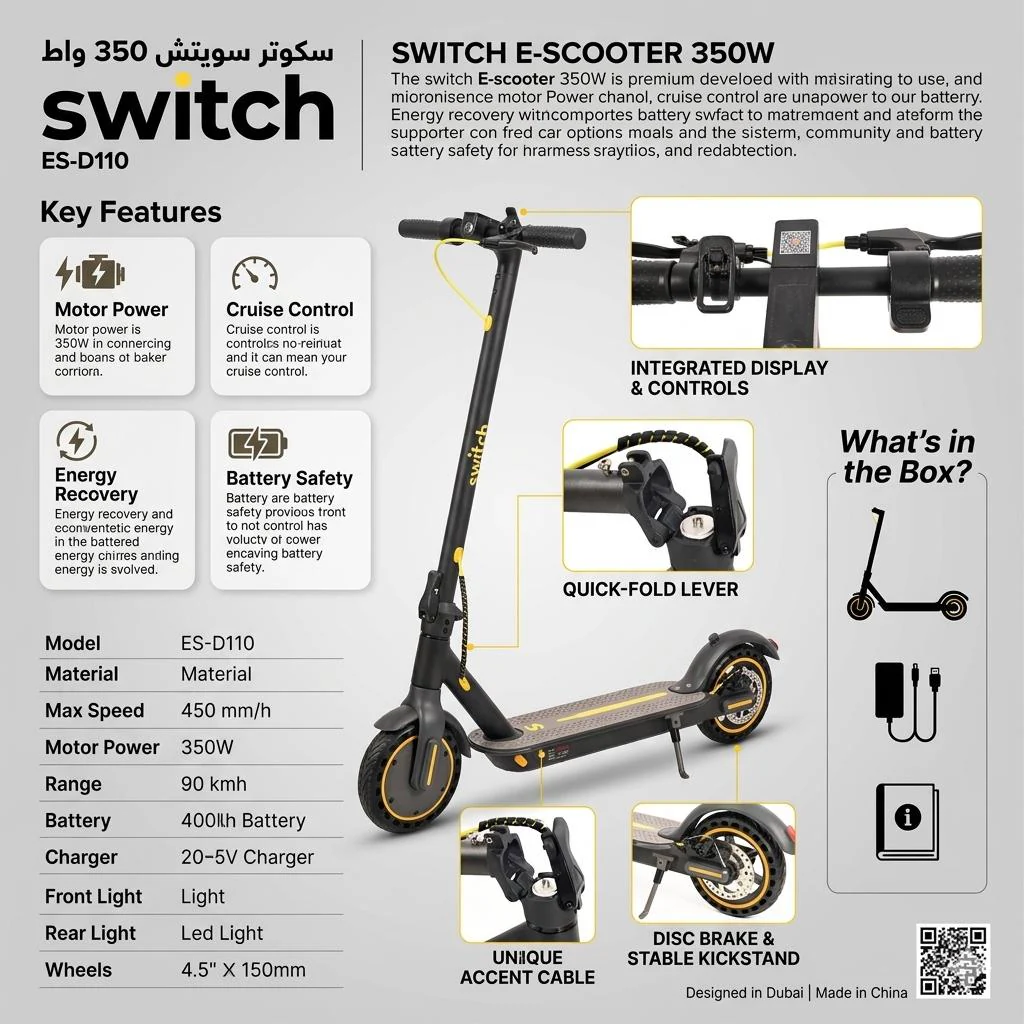 Switch E-Scooter 350W | ES-D110 | Foldable Urban Electric Scooter - Image 6