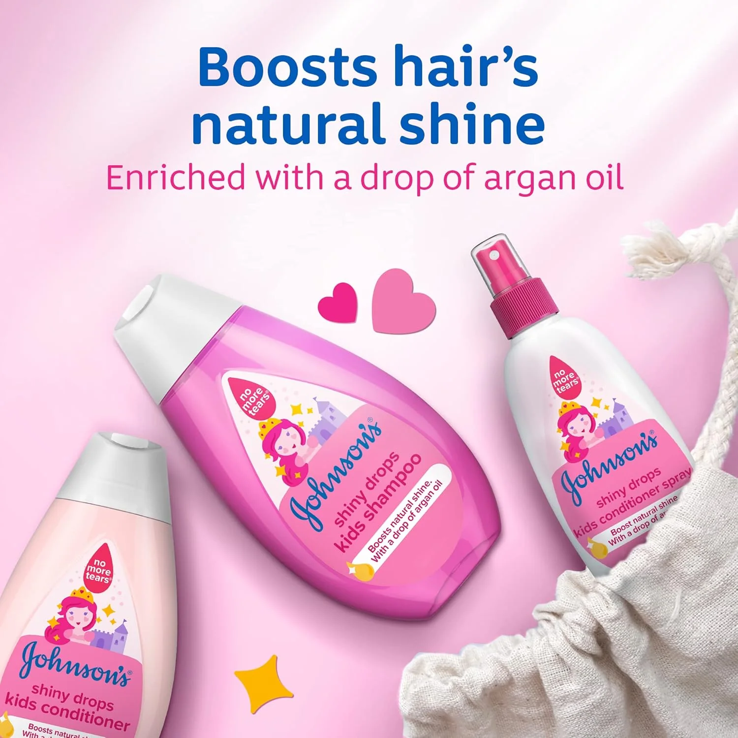 Johnson's Shiny Drops Kids Shampoo – 500ml | Gentle, Dye-Free | Argan Oil | No More Tears - Image 2