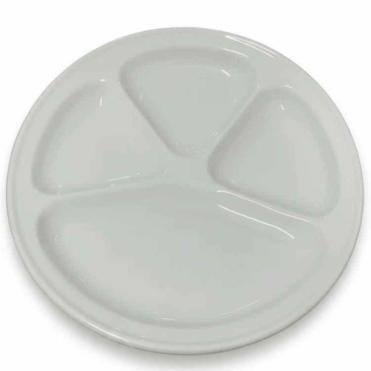 Taiyo White Round Ceramic Divider Plate – 27 cm Sectioned Serving Plate for Meals, Snacks & Portion Control