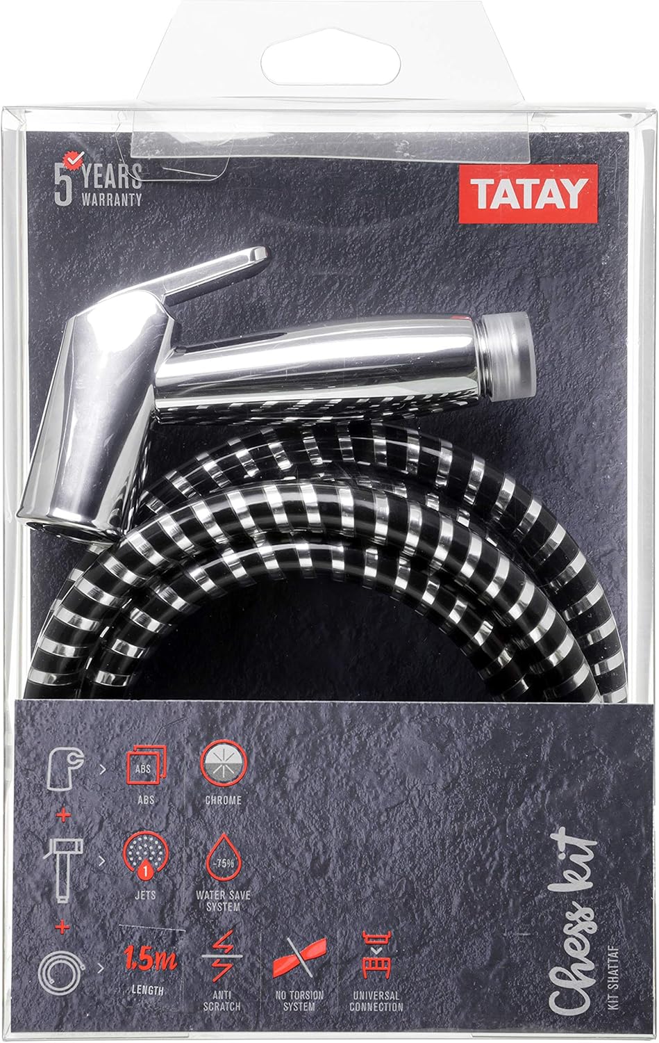 Tatay Stainless Steel  Chess Chrome Shattaf Kit – Modern Bathroom Bidet Spray Set - Image 2