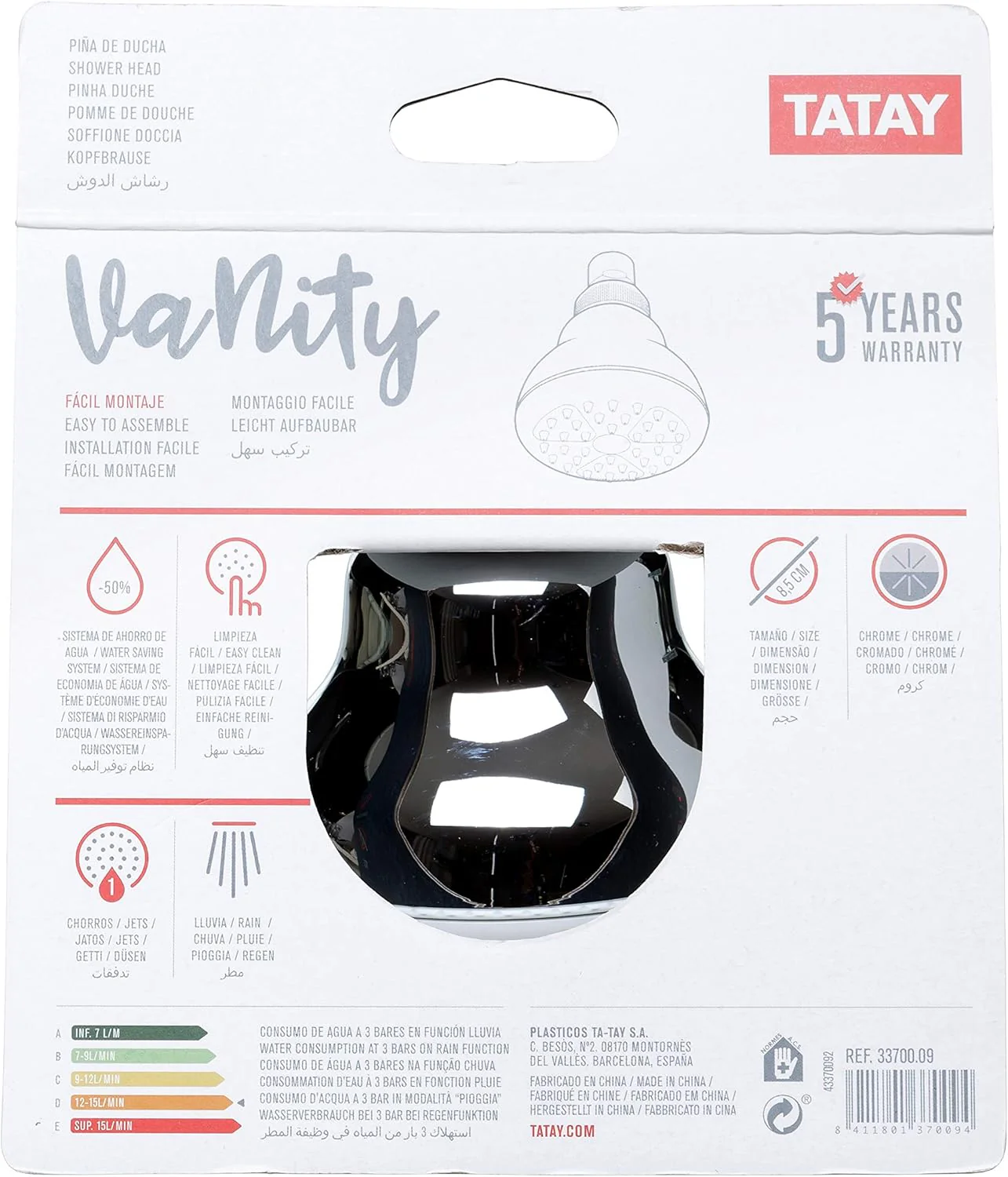 TATAY Single-Function Shower Head with Anti-Lime System – Easy Clean - Image 3