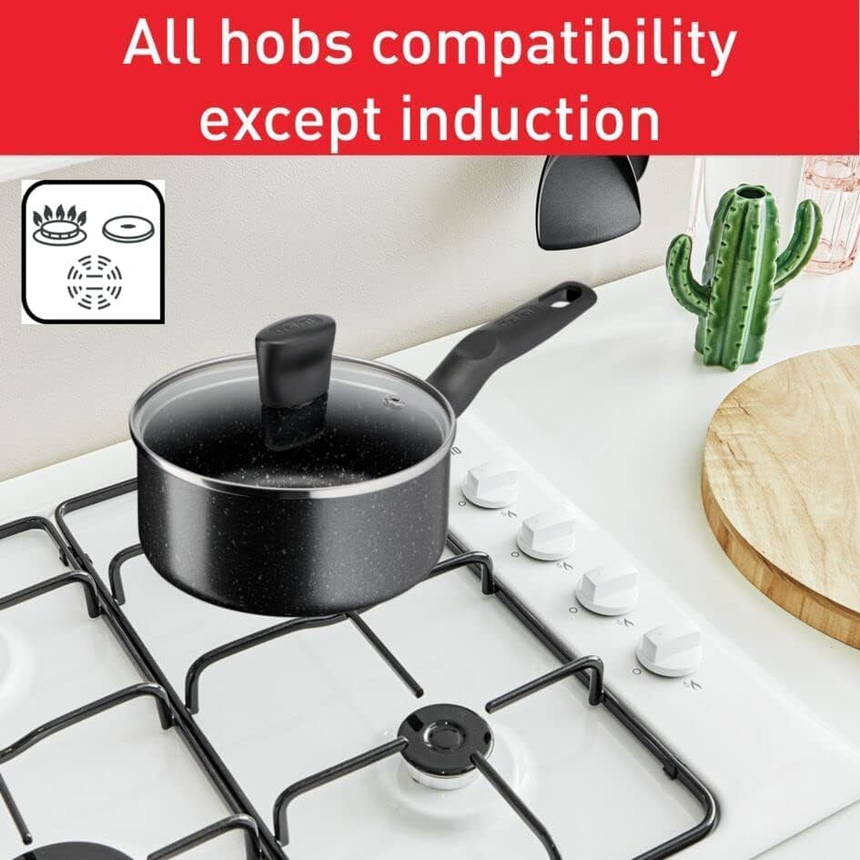 Tefal Dark Stone 9 pc set Non-stick Cooking Set, Safe coating Cookware, Heat indicator, Ergonomic handles, Glass lid - Image 8