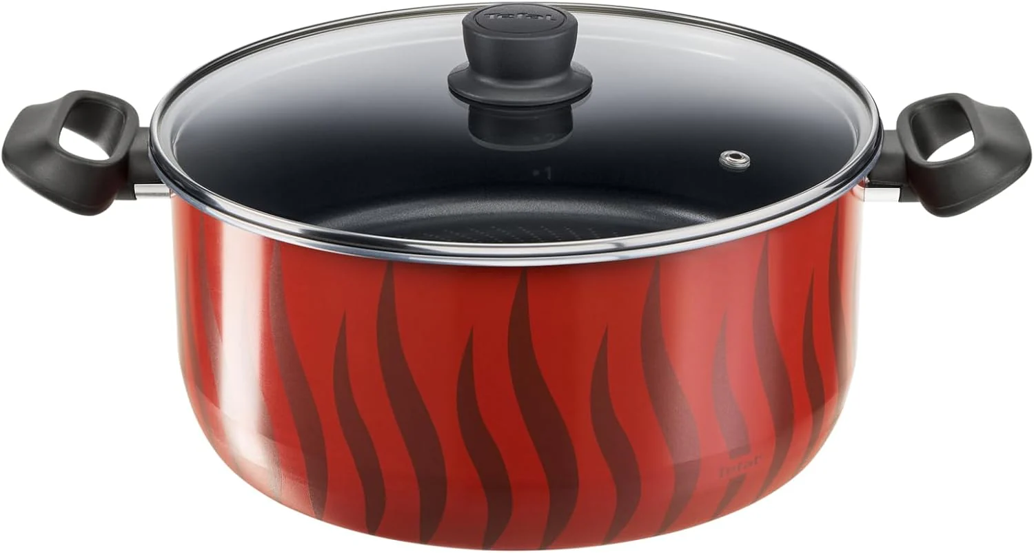 Tefal Tempo Flame 28cm Non-Stick Casserole with Lid – Red Aluminium (C3045485)
