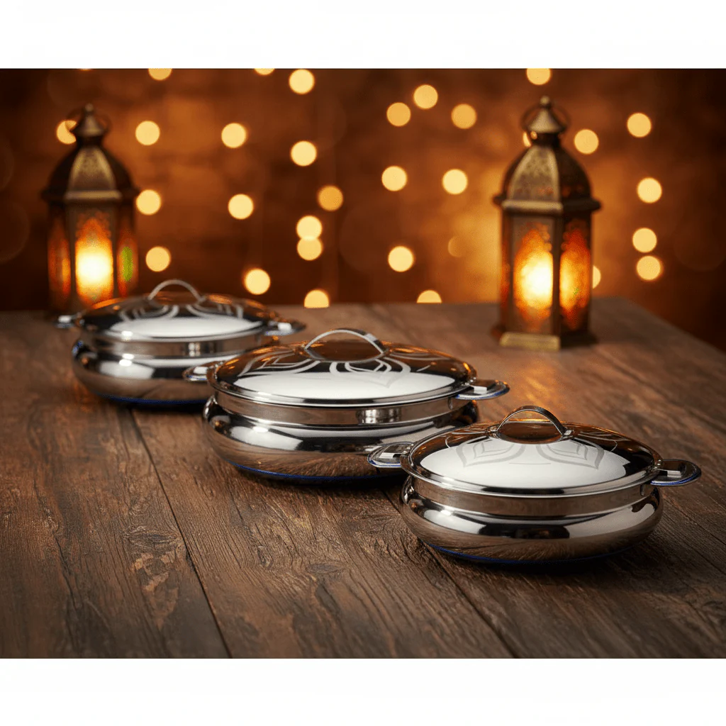 Tharun Premium 3-Piece Stainless Steel Hotpot Set with Elegant Finish Includes 2000 3000 4000 ml Sizes - Image 3