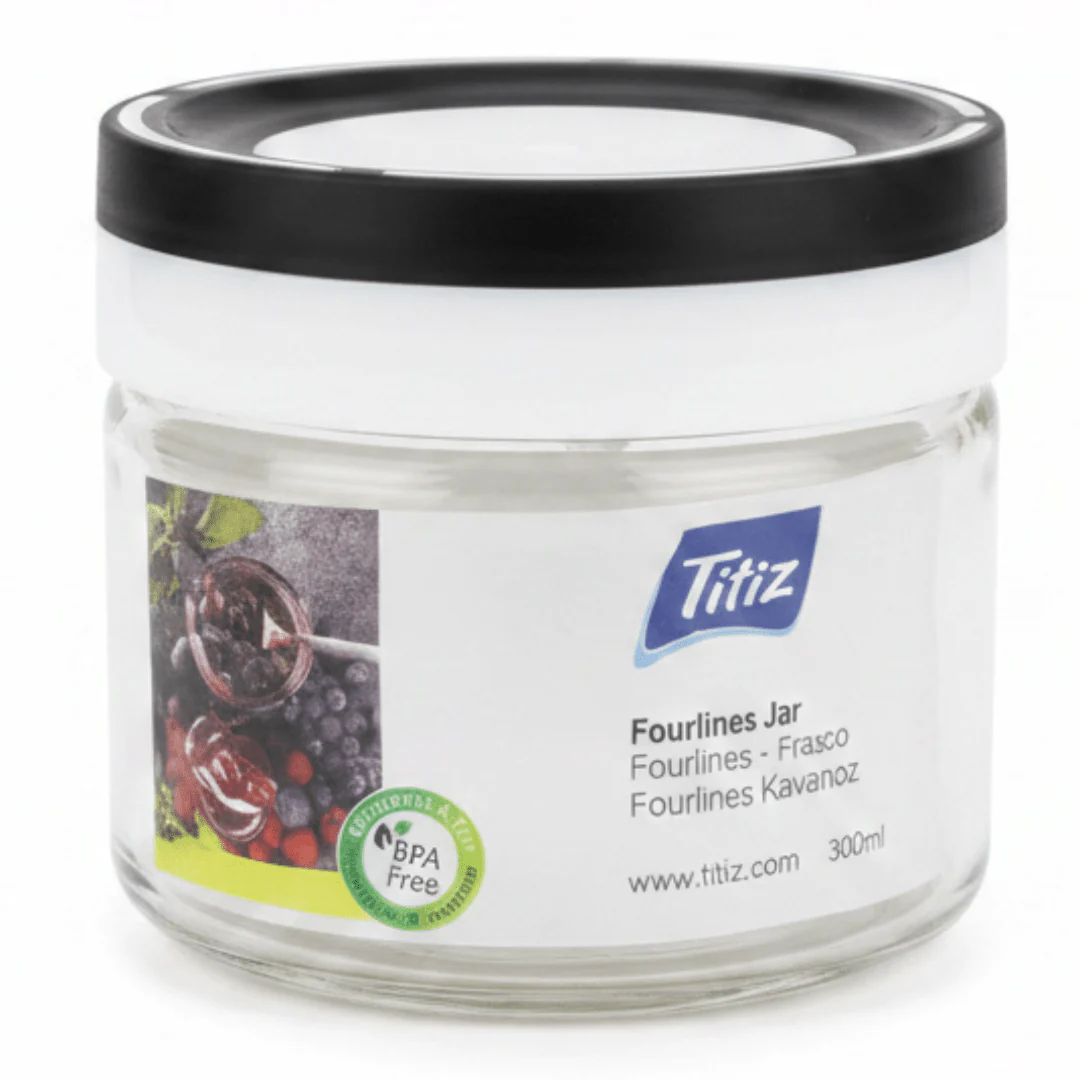 Titiz Fourlines Borosilicate Glass Storage Jar with Non-Spill Airtight Plastic Lid – 300ml | Green / Blue / Red / Black - Image 5