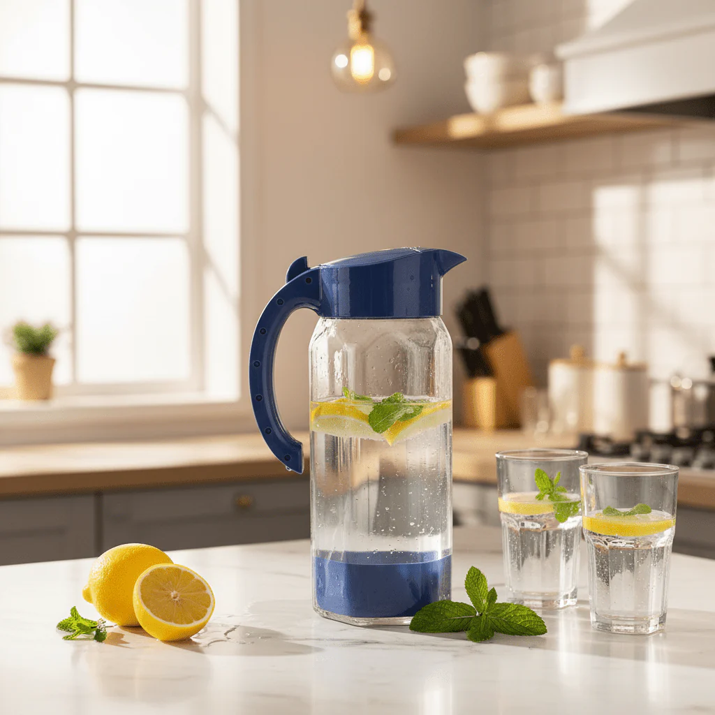 Titiz Alâ Jug 1500ml | Clear Glass Water Jug with Flip Lid | Kitchen Carafe | Navy blue,White,Grey | - Image 3