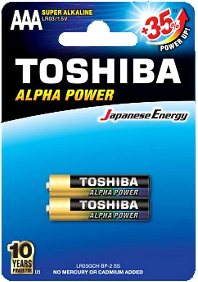 TOSHIBA AAA Alpha Power Super Alkaline Battery 1.5V, Pack of 2