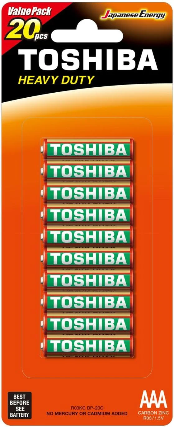 TOSHIBA AAA Heavy Duty Carbon Zinc Battery 1.5V, Pack of 20