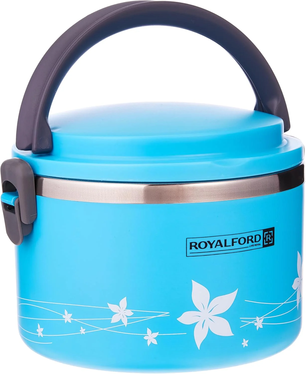 Royalford 1L Lunch Box – Leak-Proof & Airtight Lid Food Storage Container – Stainless Steel Inner, Durable, Non-Toxic And Extended Fastening Lid Design – Portable And Dishwasher Safe , Assorted Color