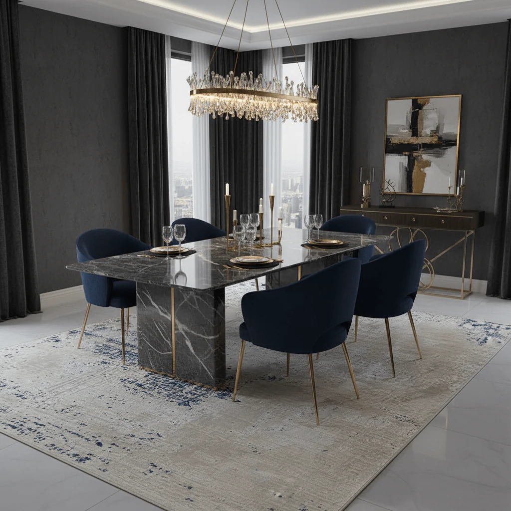 Turkmen Tawakal Carpets | Lugo Ivory & Blue Abstract Rug Carpet | 300 × 400 cm - Image 3