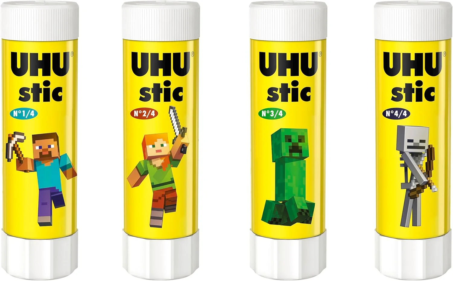 UHU stic the proven glue stick, strong, fast, solvent free, clean, safe & sustainable for school, home, office, kids, arts and crafts, 98% natural, now packed in 70% recycled plastic-40g pack of 4