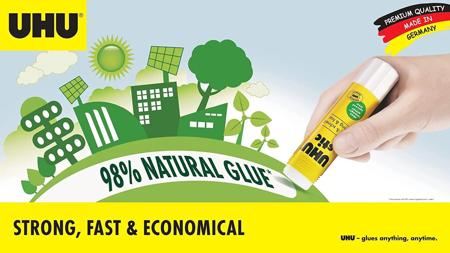 UHU stic the proven glue stick, strong, fast, solvent free, clean, safe & sustainable for school, home, office, kids, arts and crafts, 98% natural, now packed in 70% recycled plastic-40g pack of 4 - Image 4