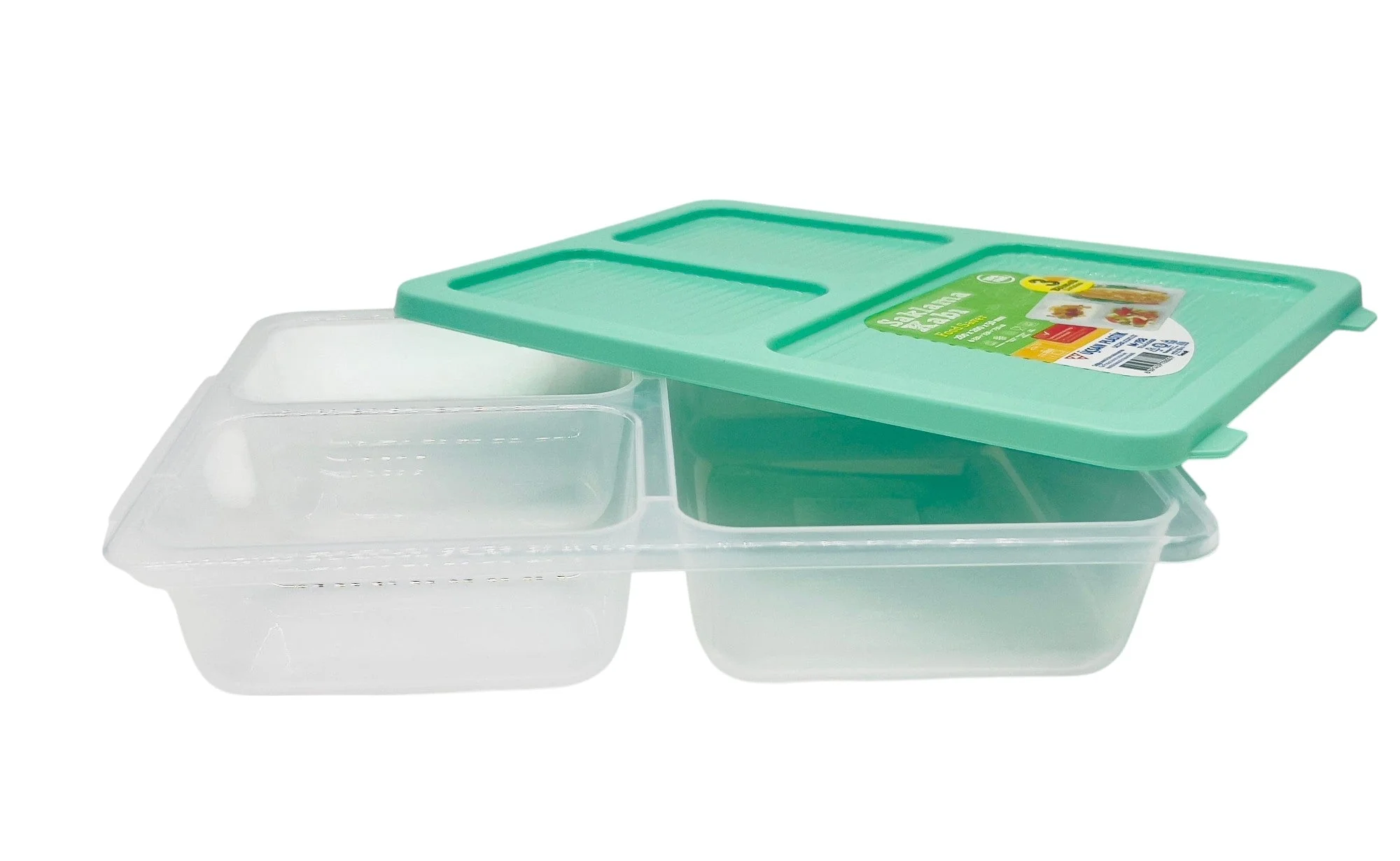 USKAN Saklama Kabi 3 Compartment Food Saver Box 330ml+330ml+750ml, Teal - Image 3