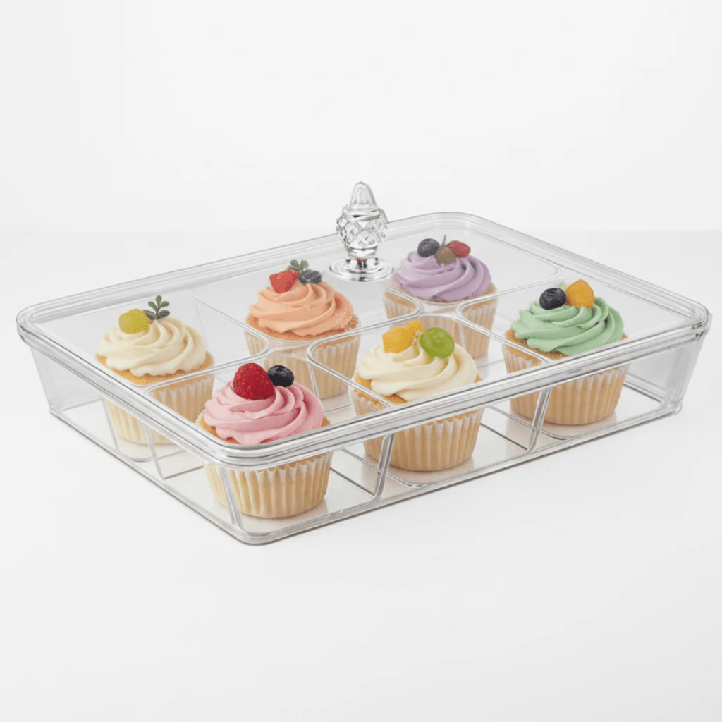 Vague Rectangular Acrylic Candy & Sweets Box with 6 Inner Compartments | 40.6 × 27.5 × 16.5 cm
