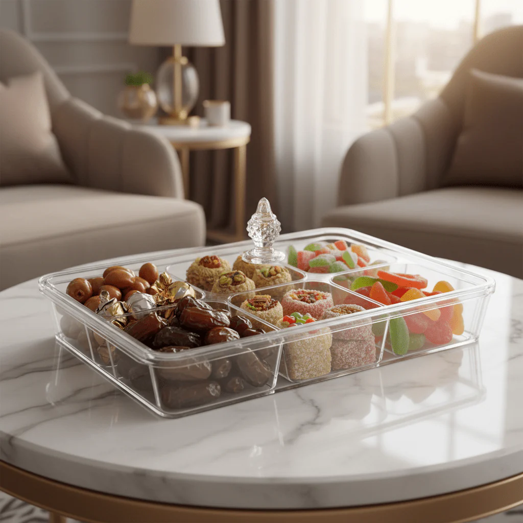 Vague Rectangular Acrylic Candy & Sweets Box with 6 Inner Compartments | 40.6 × 27.5 × 16.5 cm - Image 2